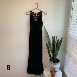 Vintage Jessica McClintock for Cache Black Velvet and Lace Formal Evening Gown